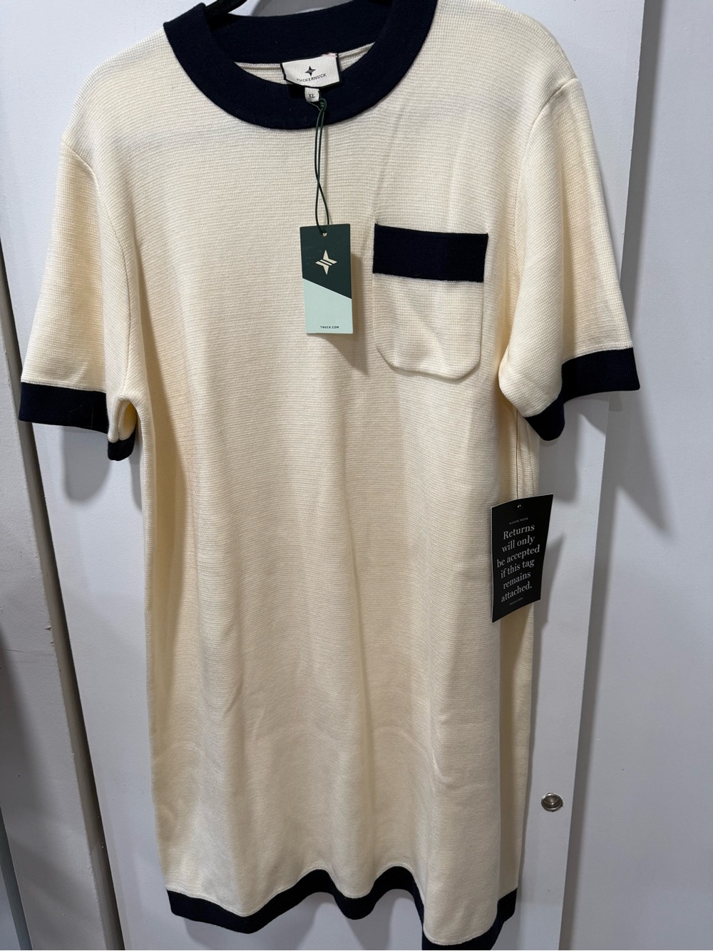 Tuckernuck Cream Short-Sleeve Knit with Navy Trim